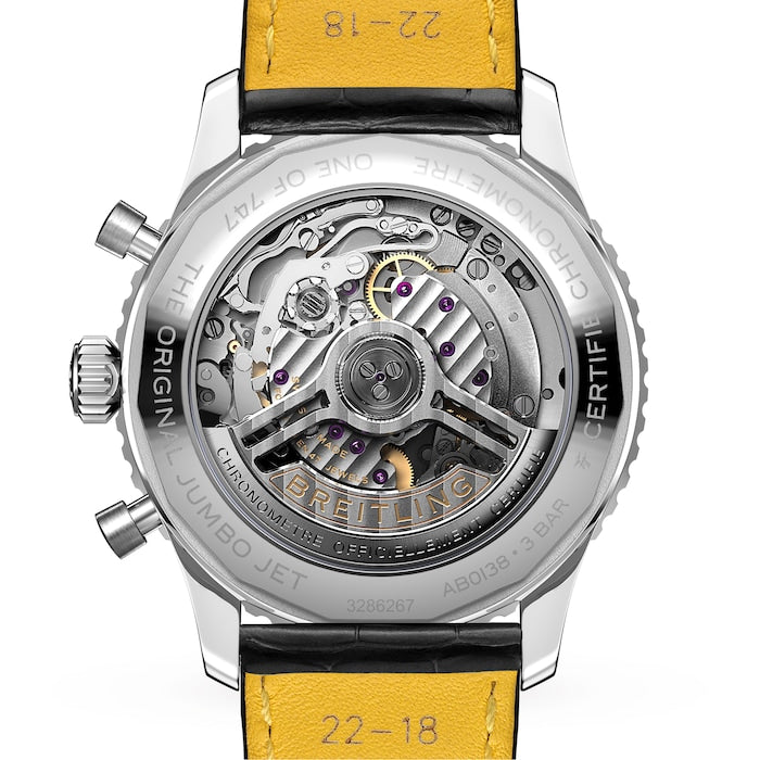 Breitling Navitimer B01 Chronograph 43 Boeing 747 White Dial Black Leather Strap Watch for Men - AB01383B1G1P1