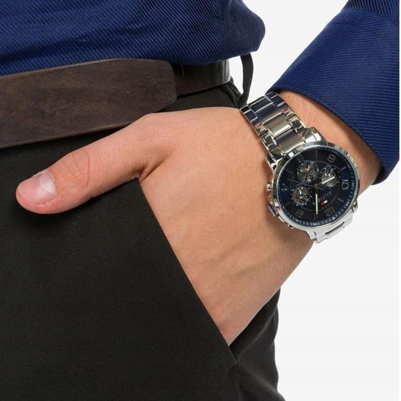 Tommy Hilfiger Keagan Blue Dial Silver Steel Strap Watch for Men - 1791293