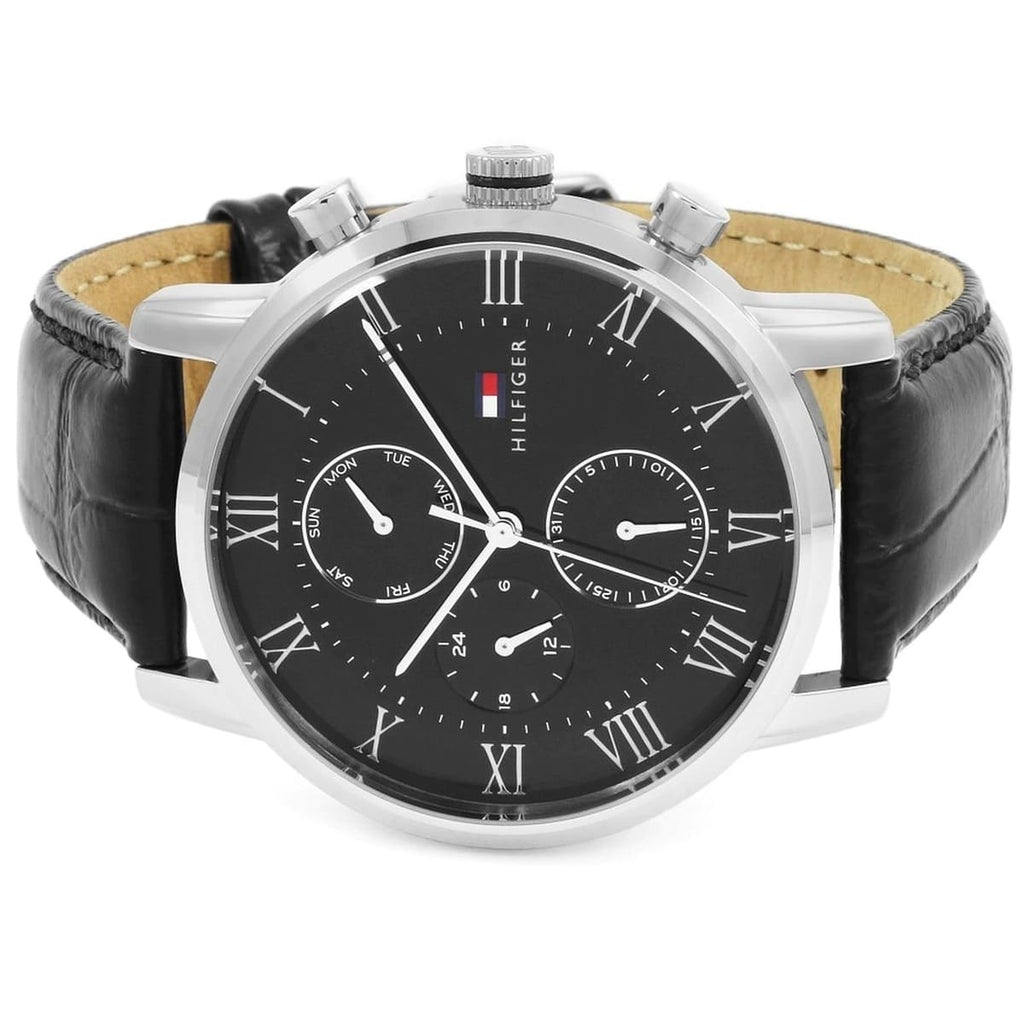 Tommy Hilfiger Kane Quartz Black Dial Black Leather Strap Watch for Men - 1791401