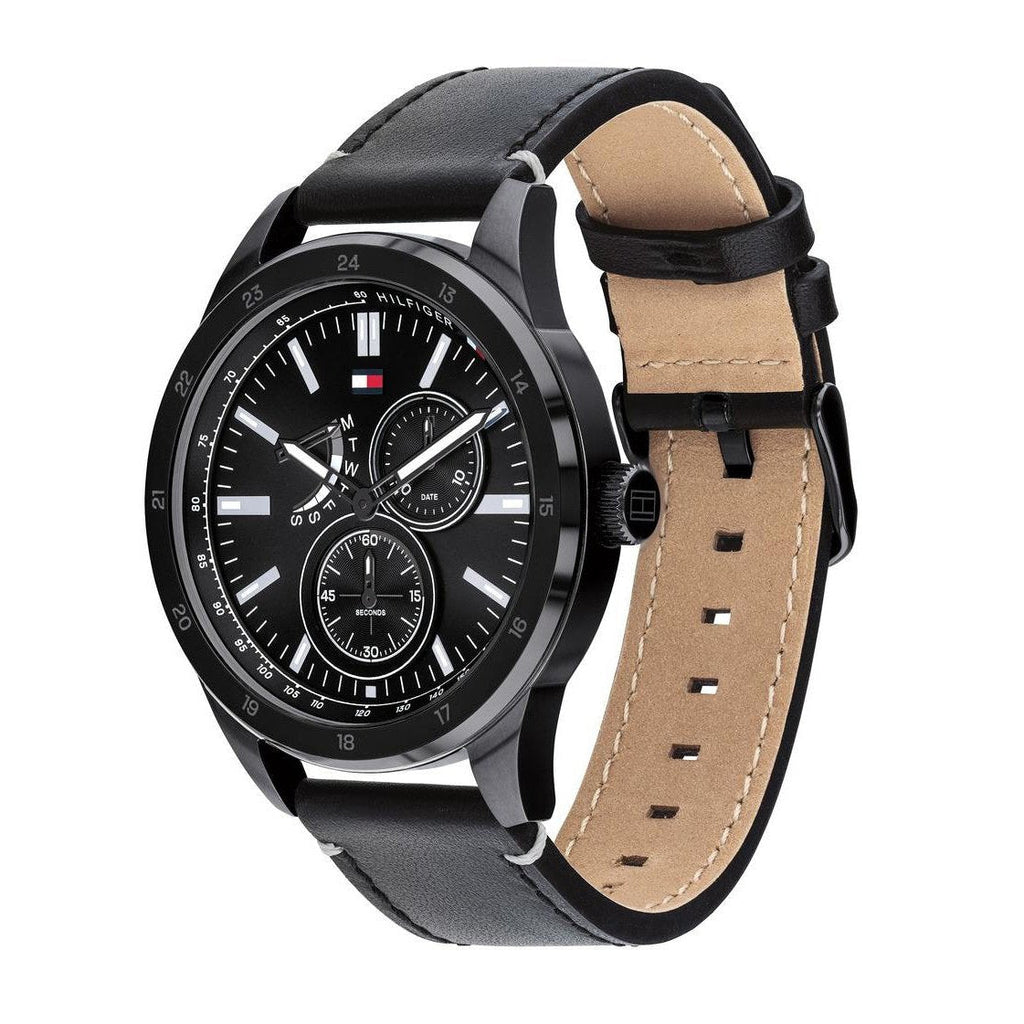 Tommy Hilfiger Austin Black Dial Black Leather Strap Watch for Men - 1791638