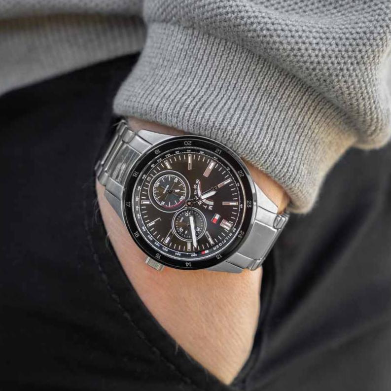 Tommy Hilfiger Austin Black Dial Silver Steel Strap Watch for Men - 1791639