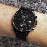 Tommy Hilfiger West Chronograph Black Dial Black Leather Strap Watch For Men - 1791711