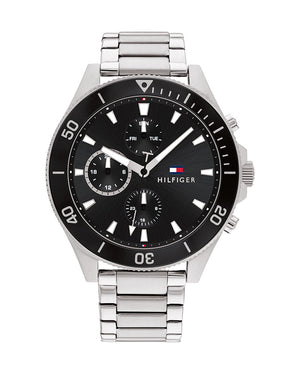 Tommy Hilfiger Larson Multifunction Black Dial Silver Steel Strap Watch For Men - 1791916