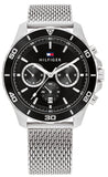 Tommy Hilfiger Jordan Chronograph Black Dial Silver Mesh Strap Watch For Men - 1792092