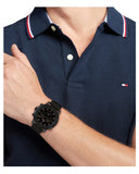 Tommy Hilfiger Troy Chronograph Black Dial Black Leather Strap Watch For Men - 1792110