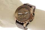 Fossil Nate Chronograph Gold Dial Brown Leather Strap Watch for Men - JR1495