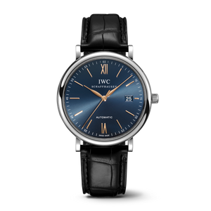IWC Portofino Automatic Blue Dial Black Leather Strap Watch for Men - IW356523