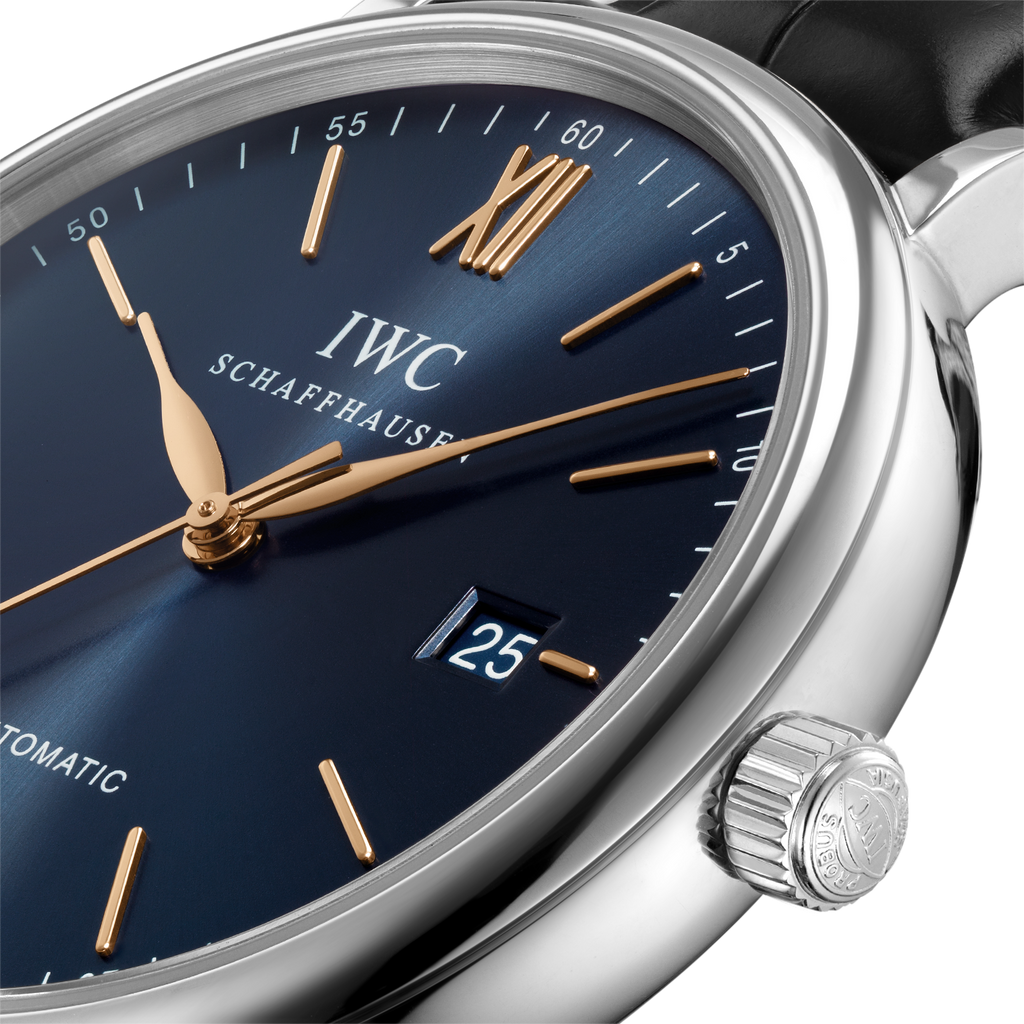 IWC Portofino Automatic Blue Dial Black Leather Strap Watch for Men - IW356523