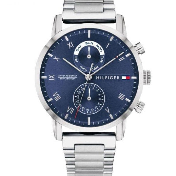 Tommy Hilfiger Kane Blue Dial Silver Steel Strap Watch for Men - 1710401