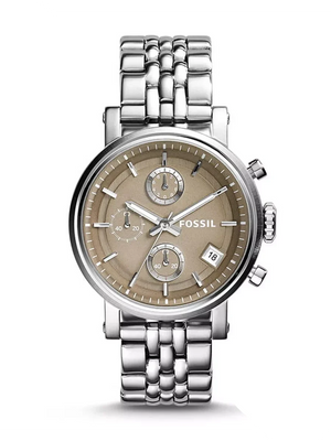 Fossil Boyfriend Chronograph Brown Dial Silver Steel Strap Watch for Women - ES3747
