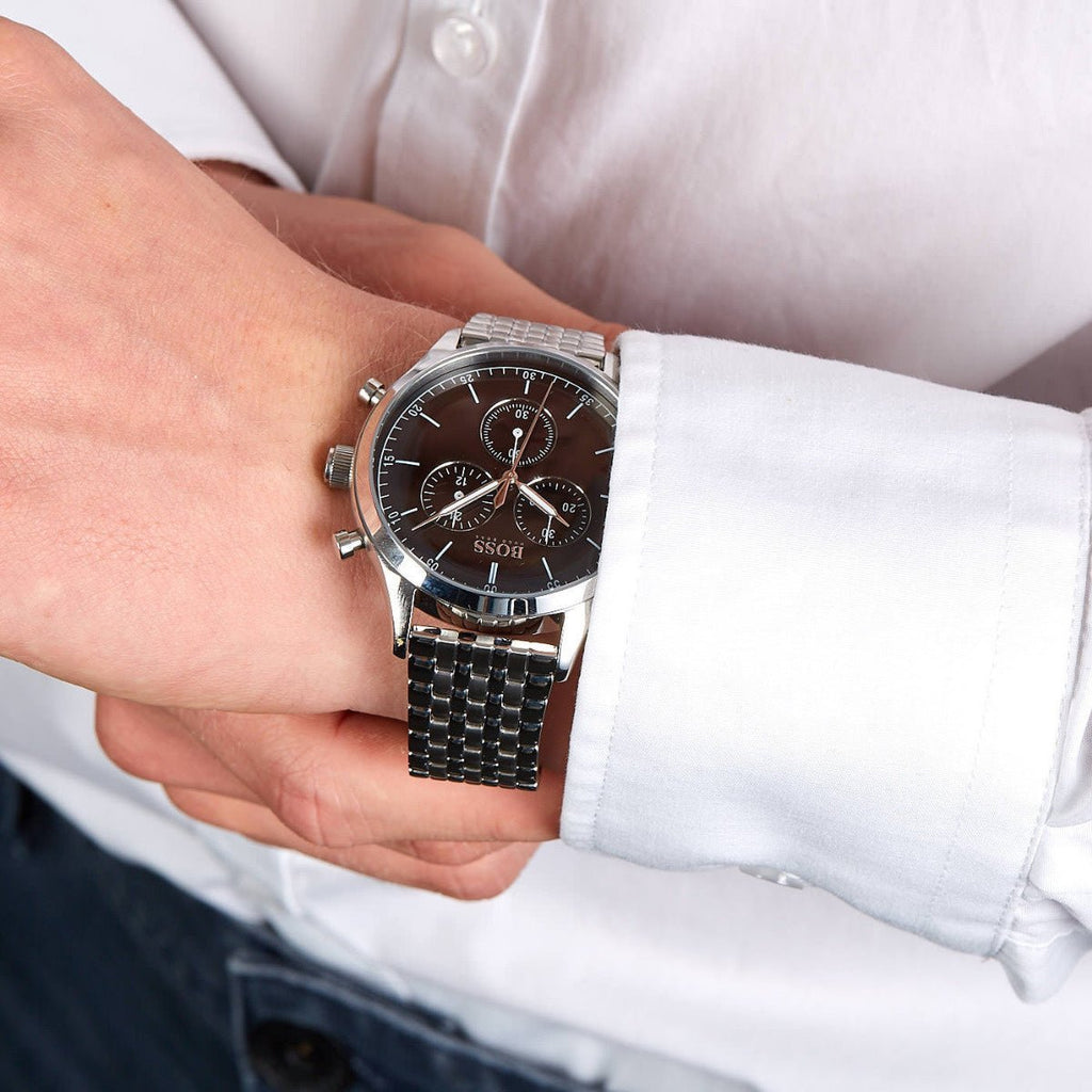 Hugo Boss Companion Black Dial Silver Steel Strap Watch for Men - 1513652