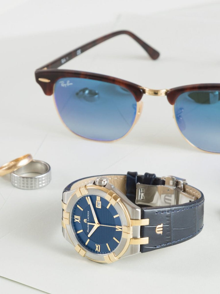 Maurice Lacroix Aikon Blue Dial Blue Leather Strap Watch for Men - AI1008-PVY11-432-1