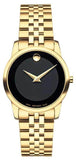 Movado 0607005 Museum Classic Quartz Women's Watch – Black Dial & Gold Steel Strap