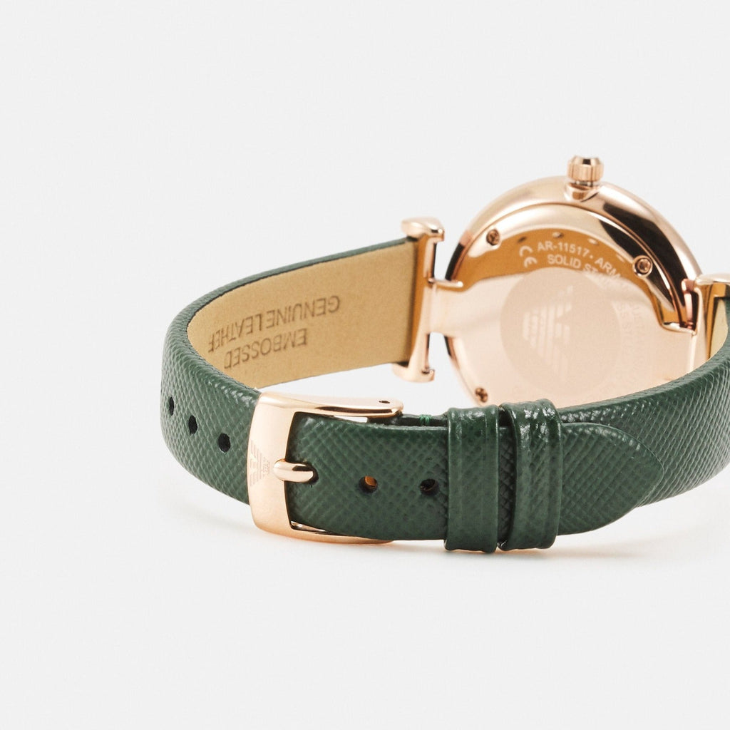 Emporio Armani Pro Planet Analog Silver Dial Green Leather Strap Watch For Women - AR11517