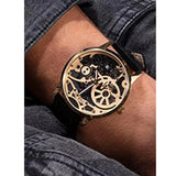 Guess Gadget Gold Dial Black Leather Strap Watch for Men - GW0570G1