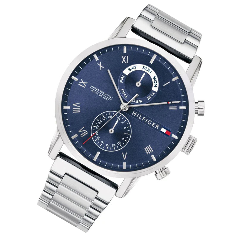 Tommy Hilfiger Kane Blue Dial Silver Steel Strap Watch for Men - 1710401