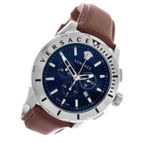 Versace Casual Chronograph Blue Dial Brown Leather Strap Watch for Men - VERG002-18