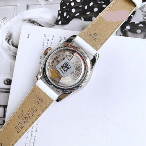 Tissot T108.208.26.117.00 T-Classic Powermatic 80 Women's Watch – Mother of Pearl Silver Dial & White Leather Strap