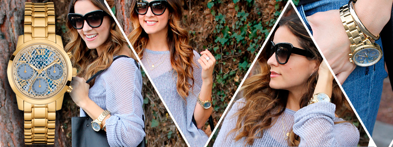 Guess Mini Sunrise Quartz Blue Dial Gold Steel Strap Watch For Women - W0448L6