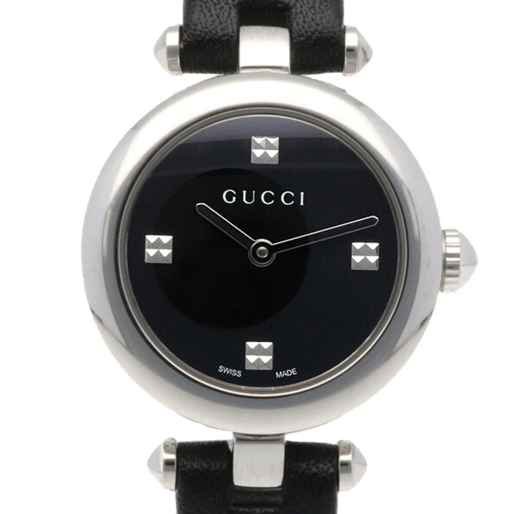 Gucci Diamantissima Quartz Diamonds Black Dial Black Leather Strap Watch for Women - YA141506