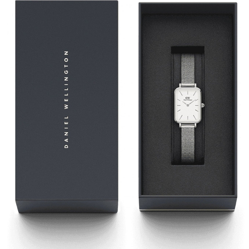 Daniel Wellington Quadro Unitone Silver Dial Silver Mesh Strap Watch For Women - DW00100486