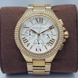 Michael Kors Camille Silver Diamonds Dial Gold Steel Strap Watch for Women - MK5756