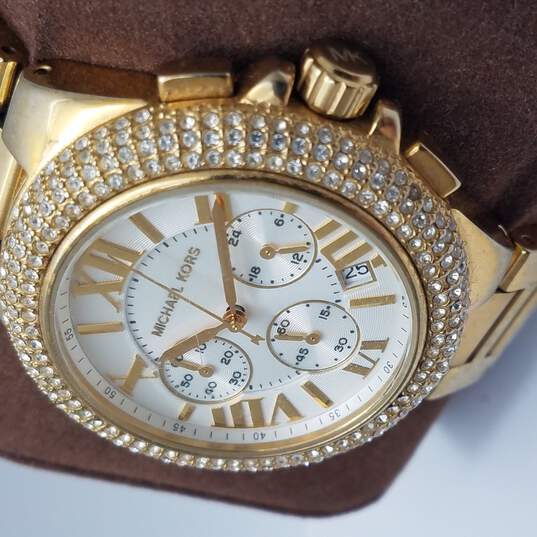 Michael Kors Camille Silver Diamonds Dial Gold Steel Strap Watch for Women - MK5756