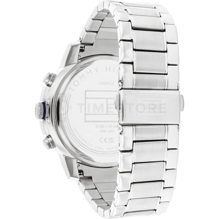 Tommy Hilfiger Troy Chronograph Blue Dial Silver Steel Strap Watch For Men - 1792104