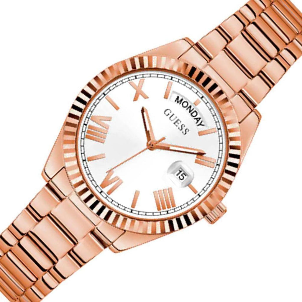 Guess Luna White Dial Rose Gold Steel Strap Watch for Women - GW0308L3