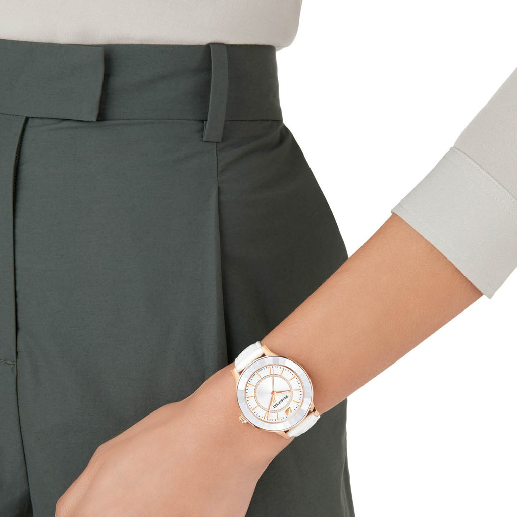 Swarovski Octea Lux White Dial White Leather Strap Watch for Women - 5414416