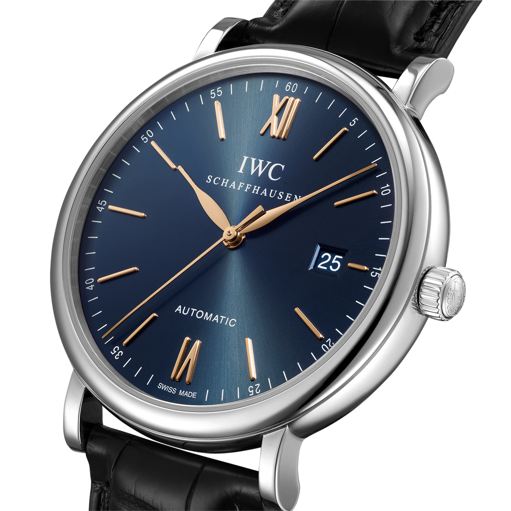 IWC Portofino Automatic Blue Dial Black Leather Strap Watch for Men - IW356523