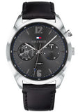 Tommy Hilfiger Deacan Grey Dial Black Leather Strap Watch for Men - 1791548