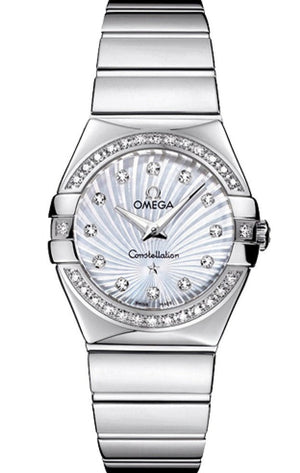 Omega Constellation Quartz Diamonds Silver Dial Silver Steel Strap Watch for Women - 123.15.27.60.55.004