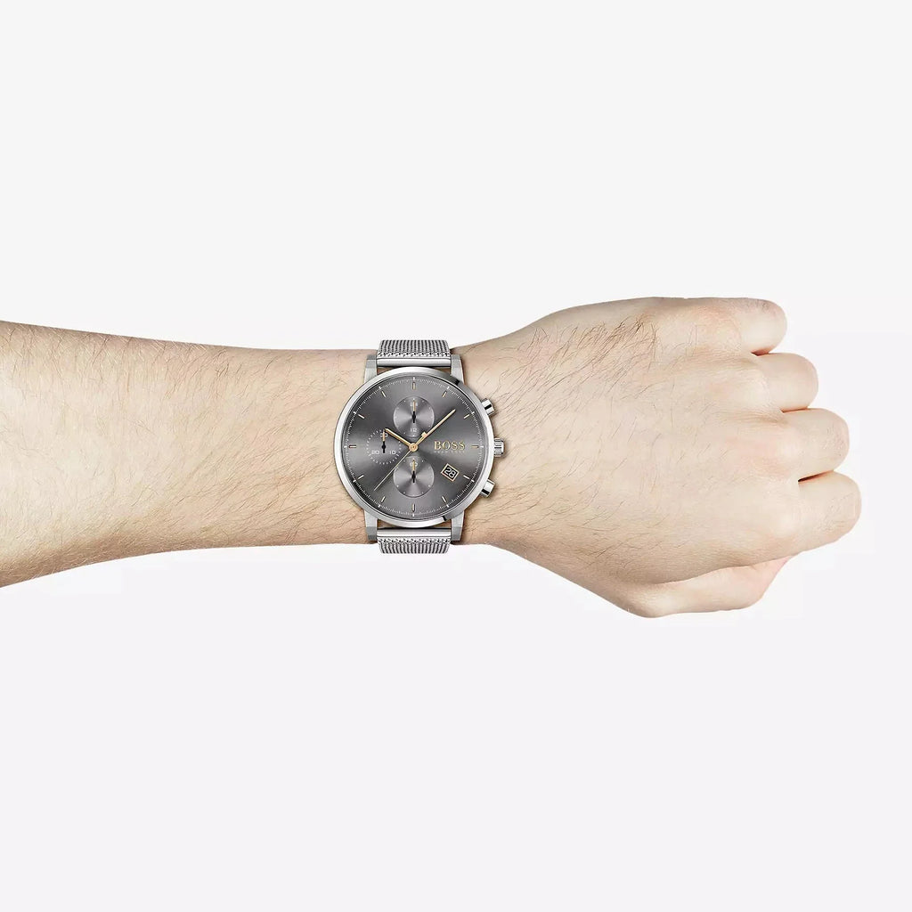 Hugo Boss Integrity Grey Dial Silver Mesh Bracelet Watch for Men - 1513807