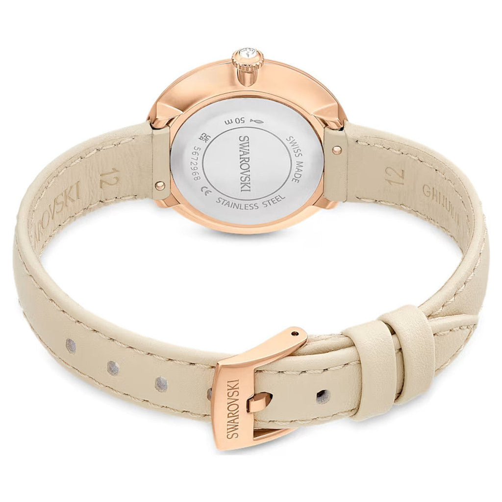 Swarovski Certa Crystals Silver Dial Beige Leather Strap Watch for Women - 5672968