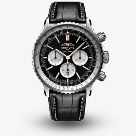 Breitling Navitimer B01 Chronograph 46 Black Dial Black Leather Strap Watch for Men - AB0137211B1P1