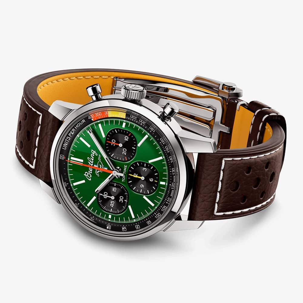 Breitling Top Time B01 Ford Mustang Green Dial Brown Leather Strap Watch for Men - AB01762A1L1X1