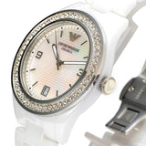 Emporio Armani Ceramica White Mother of Pearl Dial Stainless Steel Strap Watch For Women - AR1426
