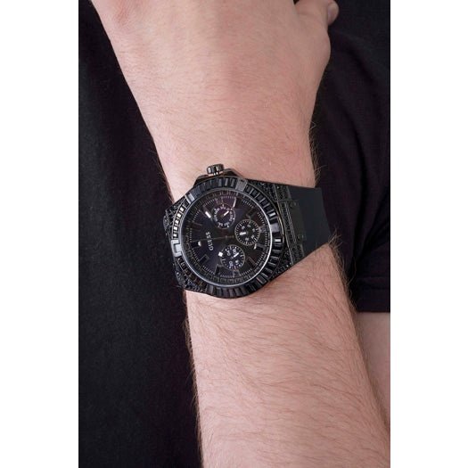 Guess Zeus Multifunction Crystals Black Dial Black Silicone Strap Watch For Men - GW0208G5