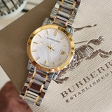 Burberry The City White Dial Two Tone Steel Strap Watch for Women - BU9115