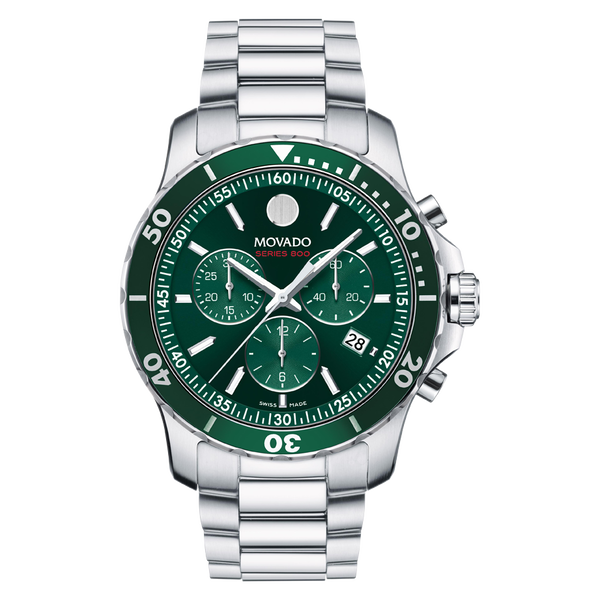 Movado Series 800 Chronograph Green Dial Silver Steel Strap Watch for Men - 2600179