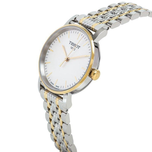 Tissot T Classic Everytime Small White Dial Two Tone Mesh Bracelet Watch For Women - T109.210.22.031.00