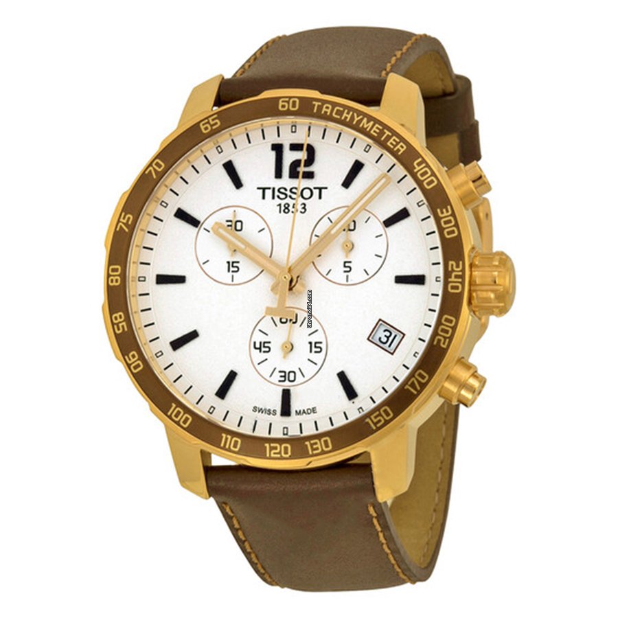 Tissot Quickster Chronograph White Dial Brown Leather Strap Watch For Men - T095.417.36.037.02
