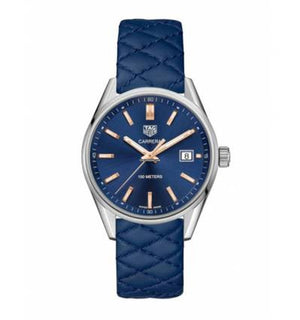 Tag Heuer Carrera Quartz Blue Dial Blue Calfskin Leather Strap Watch for Women - WAR1112.FC6391