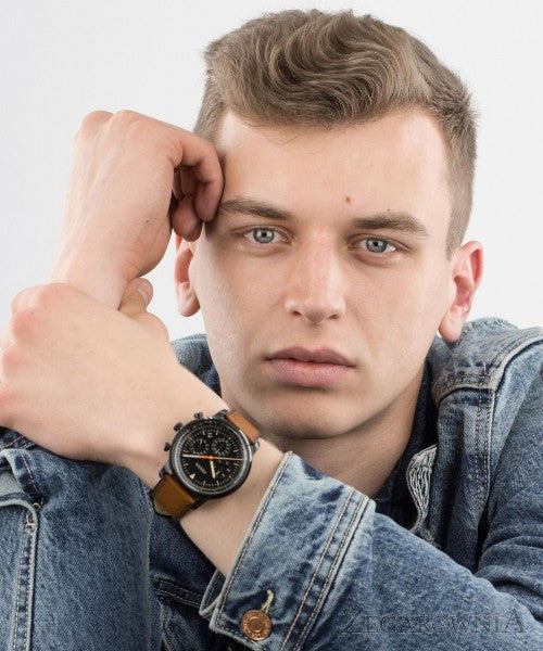 Fossil Goodwin Luggage Chronograph Black Dial Brown Leather Strap Watch for Men - FS5501