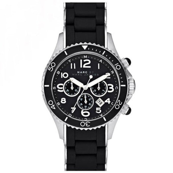 Marc Jacobs Rock Chronograph Black Dial Black Silicone Strap Watch for Women - MBM2551