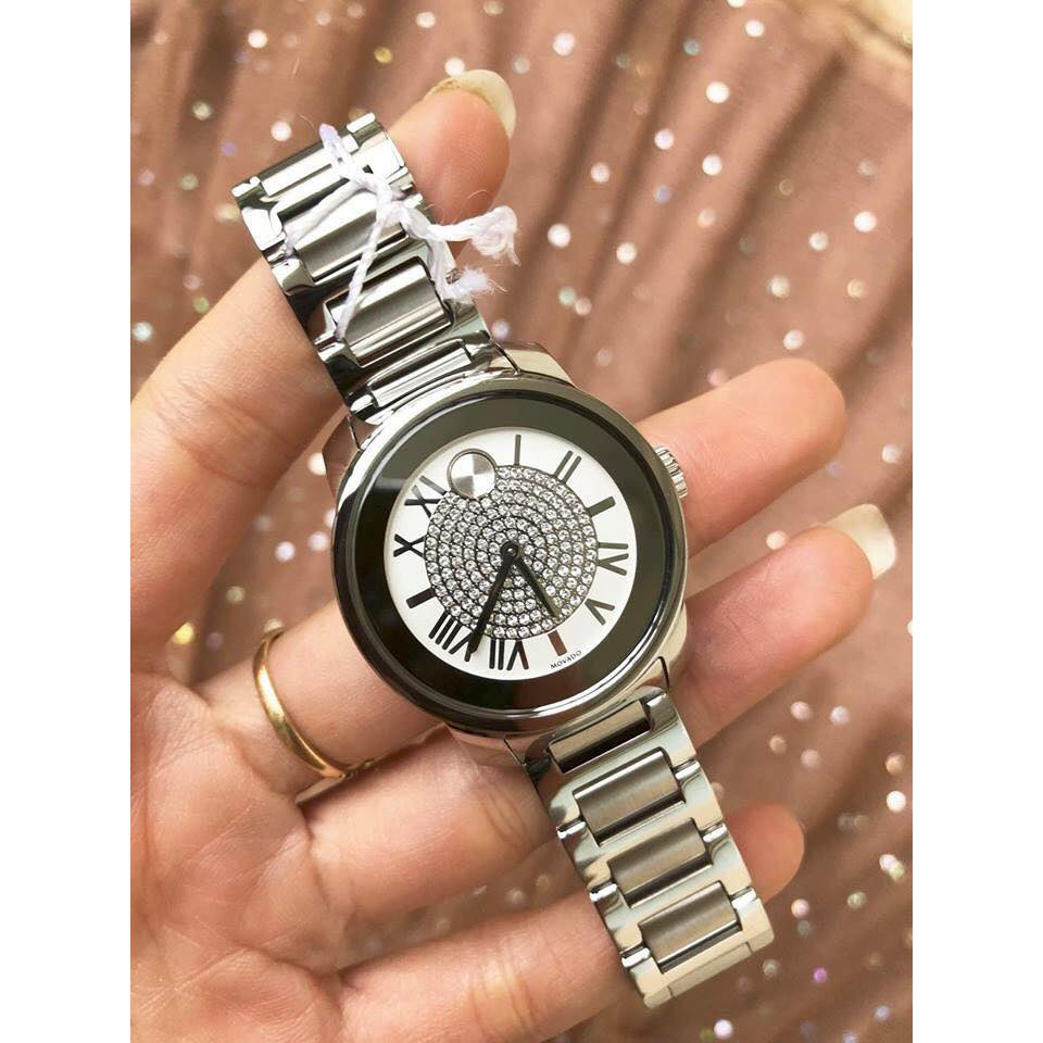 Movado Bold Crystal Pave Silver Dial Silver Steel Strap Watch for Women - 3600254