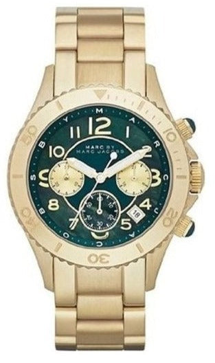 Marc Jacobs Rock Chronograph Green Dial Gold Steel Strap Watch for Women - MBM3252