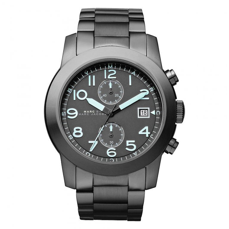 Marc Jacobs Larry Chronograph Black Dial Gunmetal Grey Steel Strap Watch for Men - MBM5031