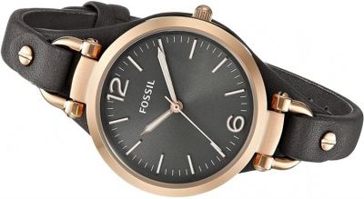 Fossil Georgia Smoke Grey Dial Grey Leather Strap Watch for Women - ES3077